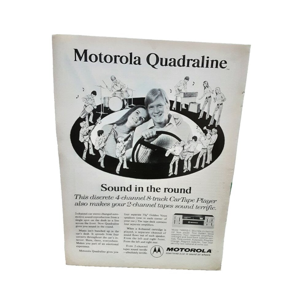 1973 Motorola Quadraline 8-Track Car Tape Player Vintage Print Ad 1970s